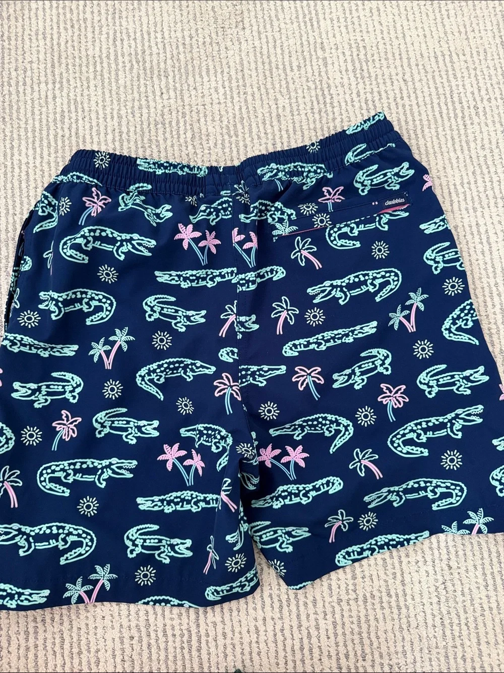 Youth chubbies Navy Swim Trunks with Mint Green Alligator & Pink Palm Print